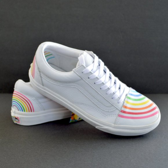 VANS OLD SKOOL FLOUR SHOP RAINBOW WHITE LEATHER SNEAKER SHOES NEW - Picture 10 of 14
